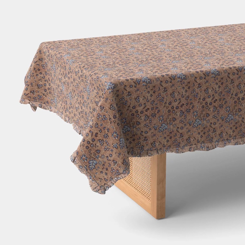 Threshold Brown and Blue Floral Tablecloth